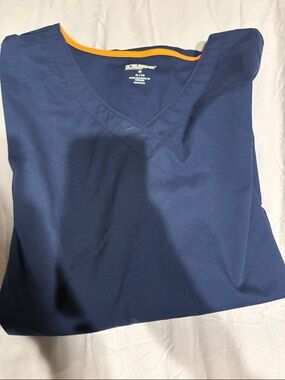 Scrubstar Navy Scrub Top with Orange Trim